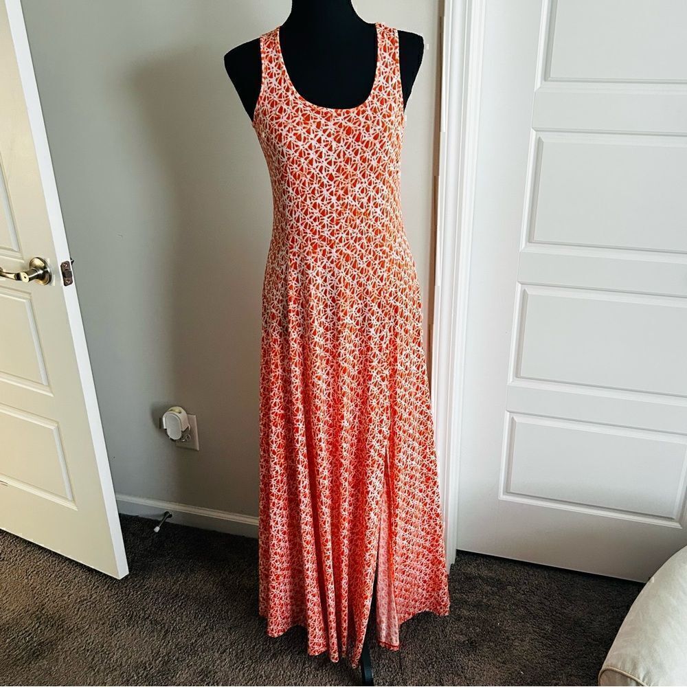 Michael Kors Orange/White Geometric Front Slit Dresss